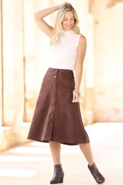 Faux Suede Midi Skirt