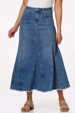 Fit And Flare Denim Maxi Skirt