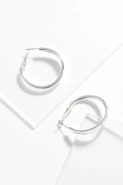 Flattened Silver Hoop Earrings