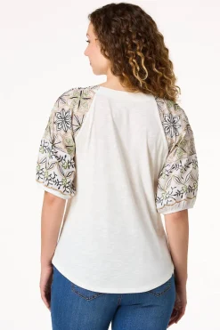 Floral Embroidered Balloon Sleeve Top