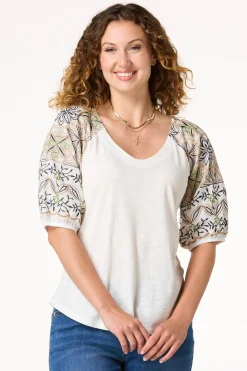 Floral Embroidered Balloon Sleeve Top