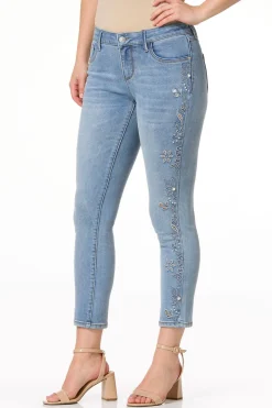 Floral Embroidered Pearl Ankle Jeans