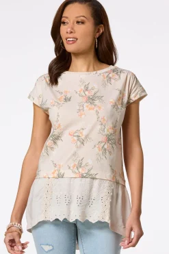 Floral Eyelet Hem Top