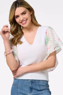 Floral Eyelet Sleeve Sweater