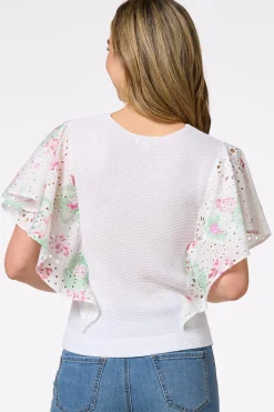 Floral Eyelet Sleeve Sweater