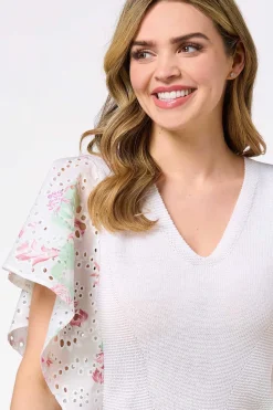 Floral Eyelet Sleeve Sweater
