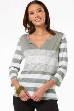 Floral Eyelet Stripe Top