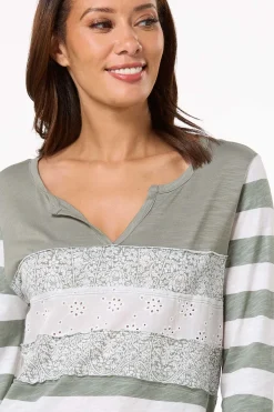 Floral Eyelet Stripe Top