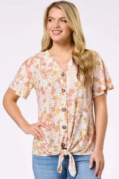 Floral Eyelet Tie Hem Top