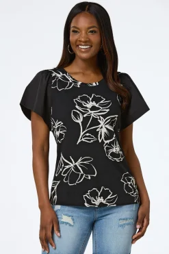Floral Flutter Sleeve Top