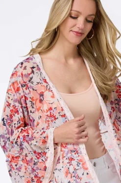 Floral Lace Trim Kimono