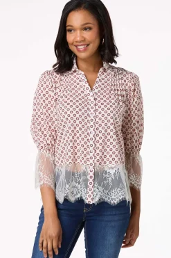 Floral Lace Trim Shirt