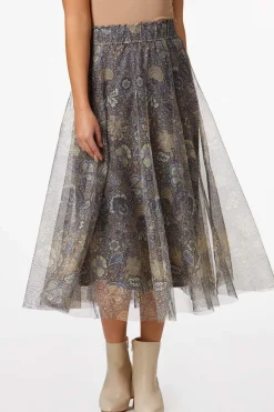 Floral Mesh Midi Skirt