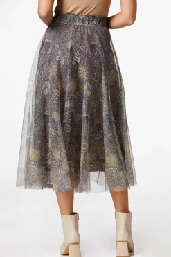Floral Mesh Midi Skirt