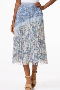 Floral Pleated Mesh Skirt