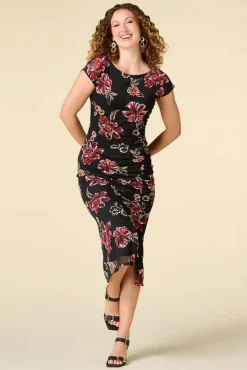 Floral Ruched Midi Dress