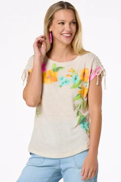 Floral Ruched Shoulder Top