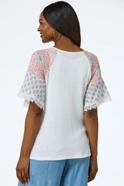 Floral Sleeve Waffle Top