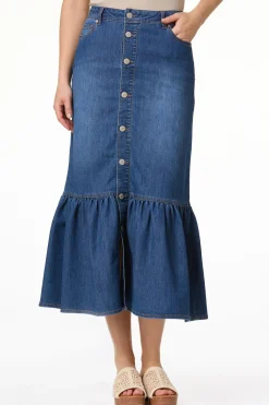 Flounced Denim Maxi Skirt