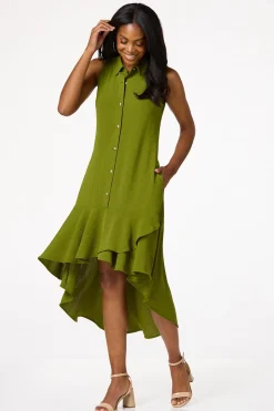 Flounced High- Low Shirt Dress