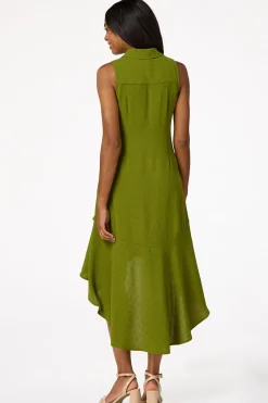 Flounced High- Low Shirt Dress