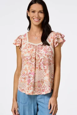 Flutter Floral Lace Trim Top