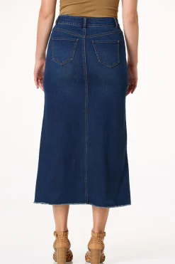 Frayed Denim Midi Skirt