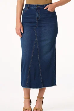 Frayed Denim Midi Skirt