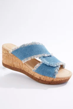 Frayed Denim Wedge Sandals