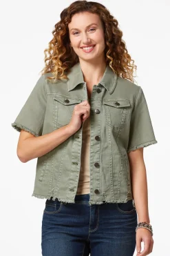 Frayed Short Sleeve Denim Jacket