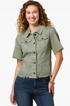 Frayed Short Sleeve Denim Jacket