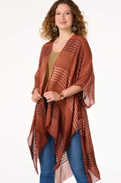 Frayed Trim Stripe Kimono