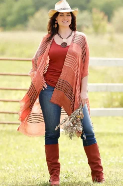 Frayed Trim Stripe Kimono