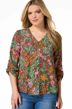 Garden Floral Zip Front Top
