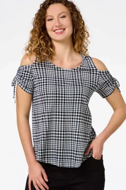 Gingham Cold Shoulder Top