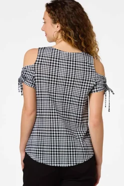 Gingham Cold Shoulder Top