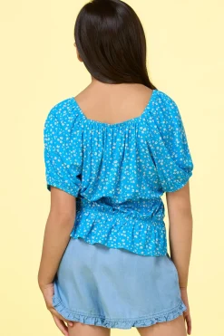 Girls Blue Floral Top