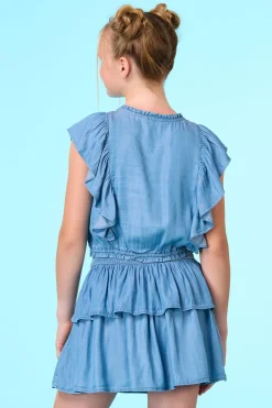 Girls Chambray Ruffled Top