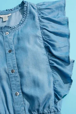 Girls Chambray Ruffled Top