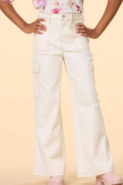Girls Contrast Wide Leg Twill Pants