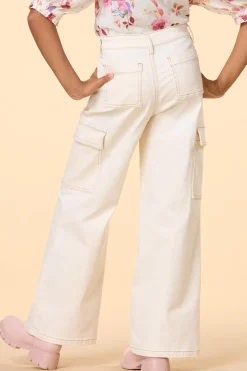 Girls Contrast Wide Leg Twill Pants