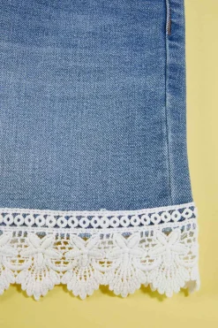Girls Crochet Trim Denim Shorts
