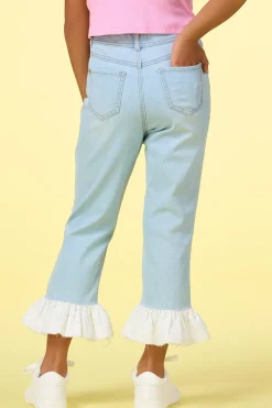 Girls Cropped Eyelet Hem Jeans