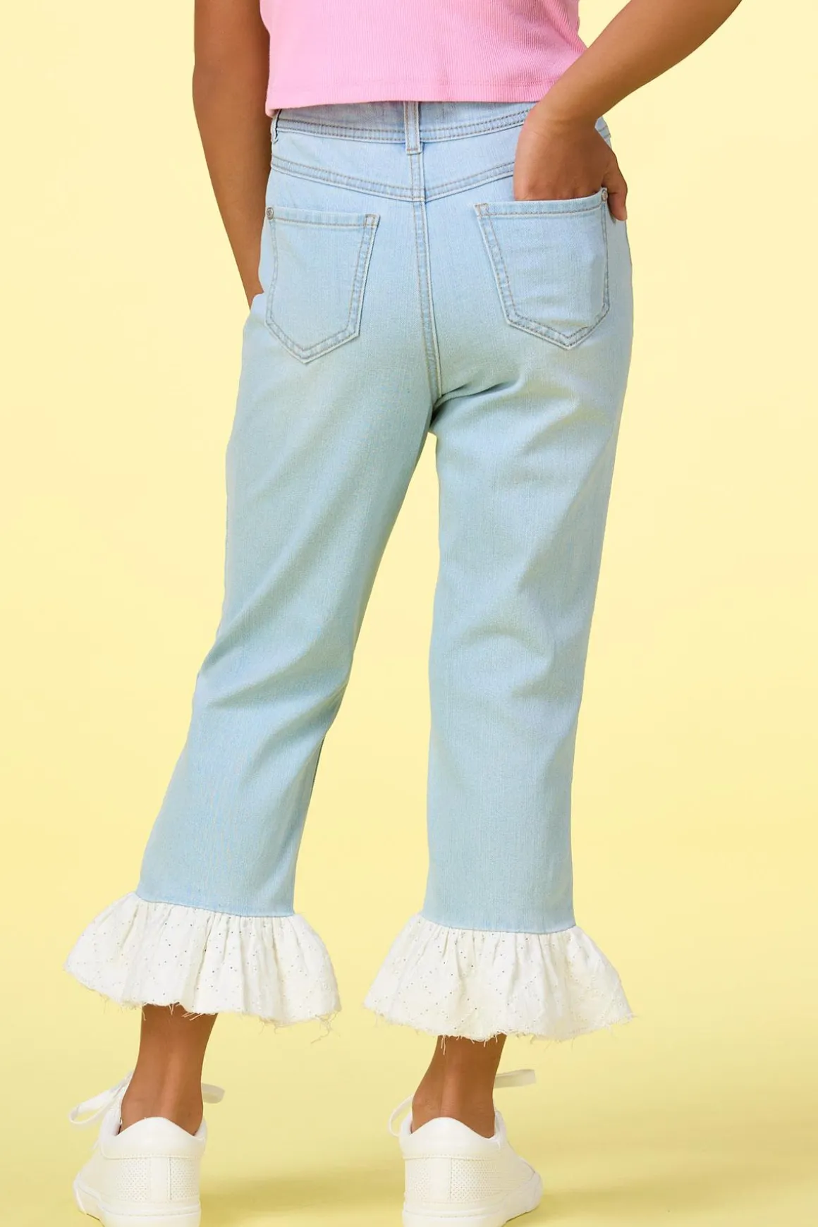 Girls Cropped Eyelet Hem Jeans