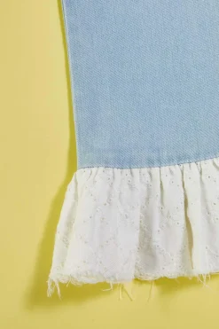 Girls Cropped Eyelet Hem Jeans