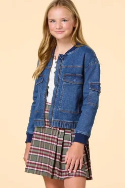 Girls Denim Bomber Jacket
