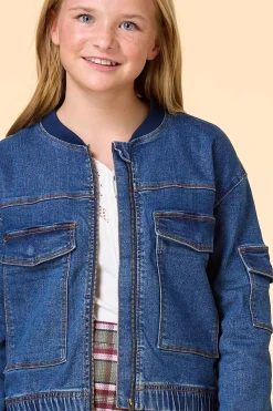 Girls Denim Bomber Jacket