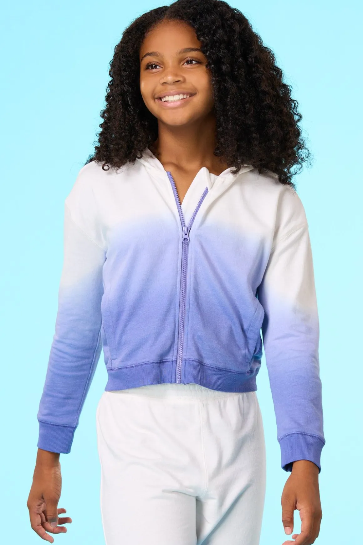 Girls Dip Dye Zip Front Hoodie