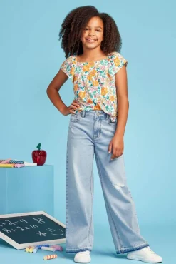 Girls Distressed Wide Leg Jeans