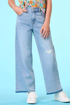 Girls Distressed Wide Leg Jeans